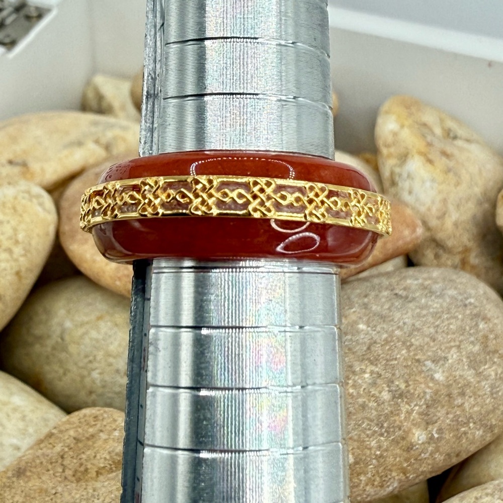 Red Jade Ruyi Knot Band Ring 18K Vermeil Over Sterling Silver Size 8 NWT - Picture 13 of 17